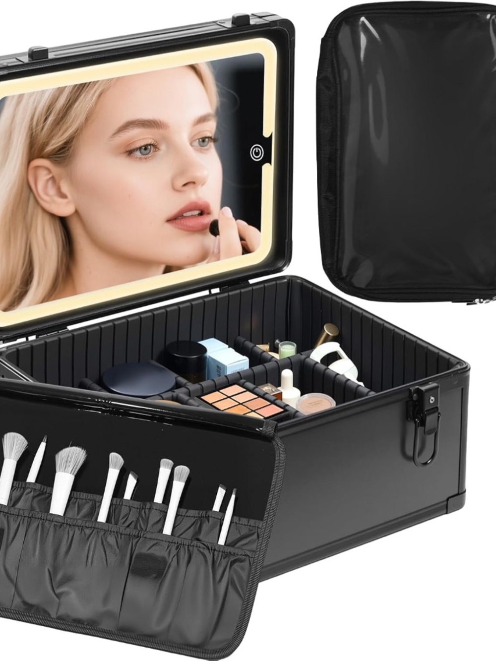 Cosmetic Organizer with Adjustable Dividers, Magnetic LED Mirror